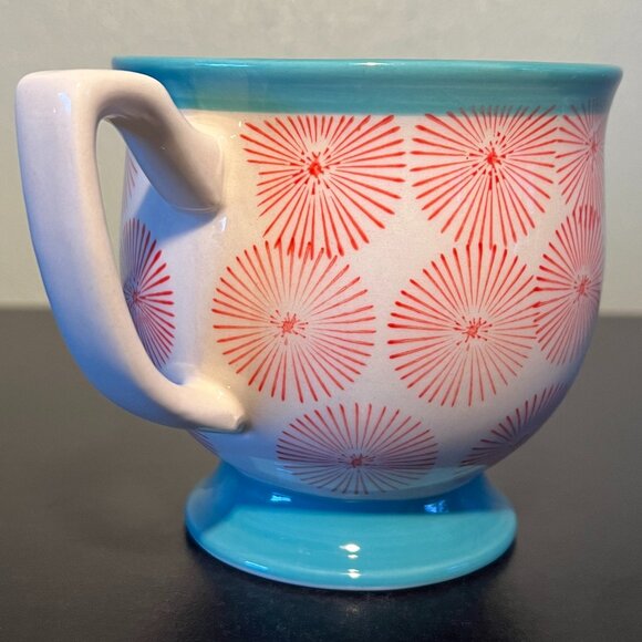 THE PIONEER WOMAN Turquoise Pedestal & Red Starburst Off-White Ceramic Cup Mug - Picture 3 of 11